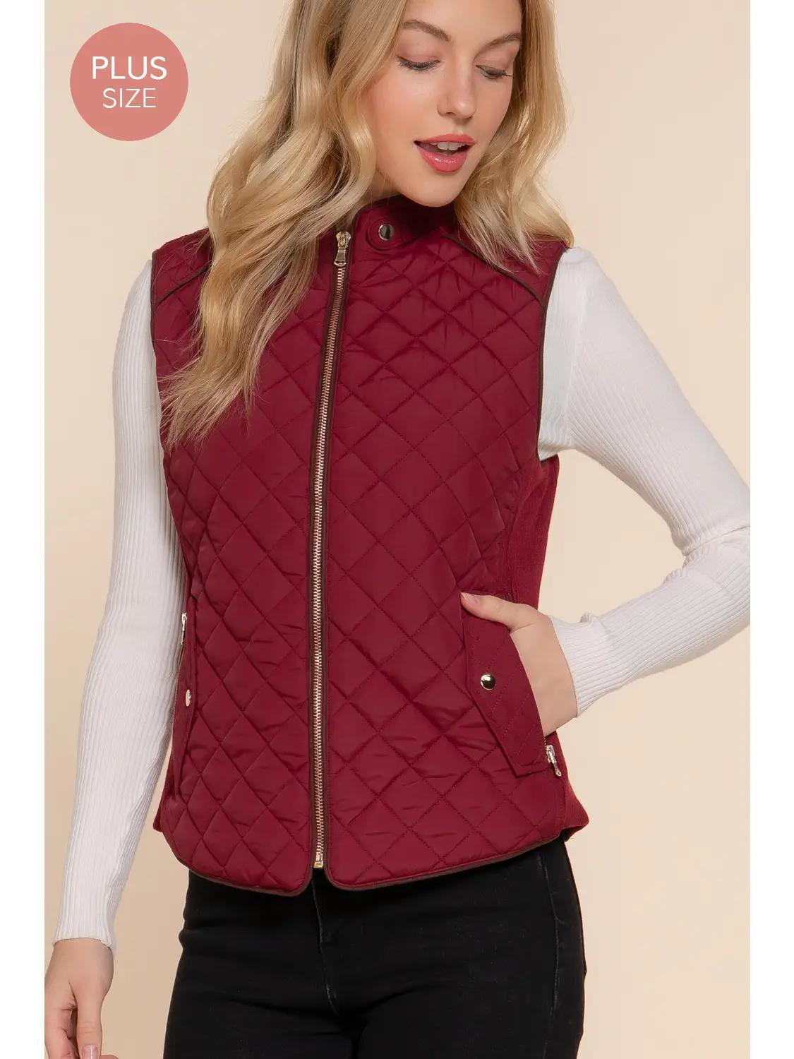 Suede Piping Detail Side Rib Quilted Padding Vest | Dark Wine Suede Piping Detail Side Rib Quilted Padding Vest | Dark Wine