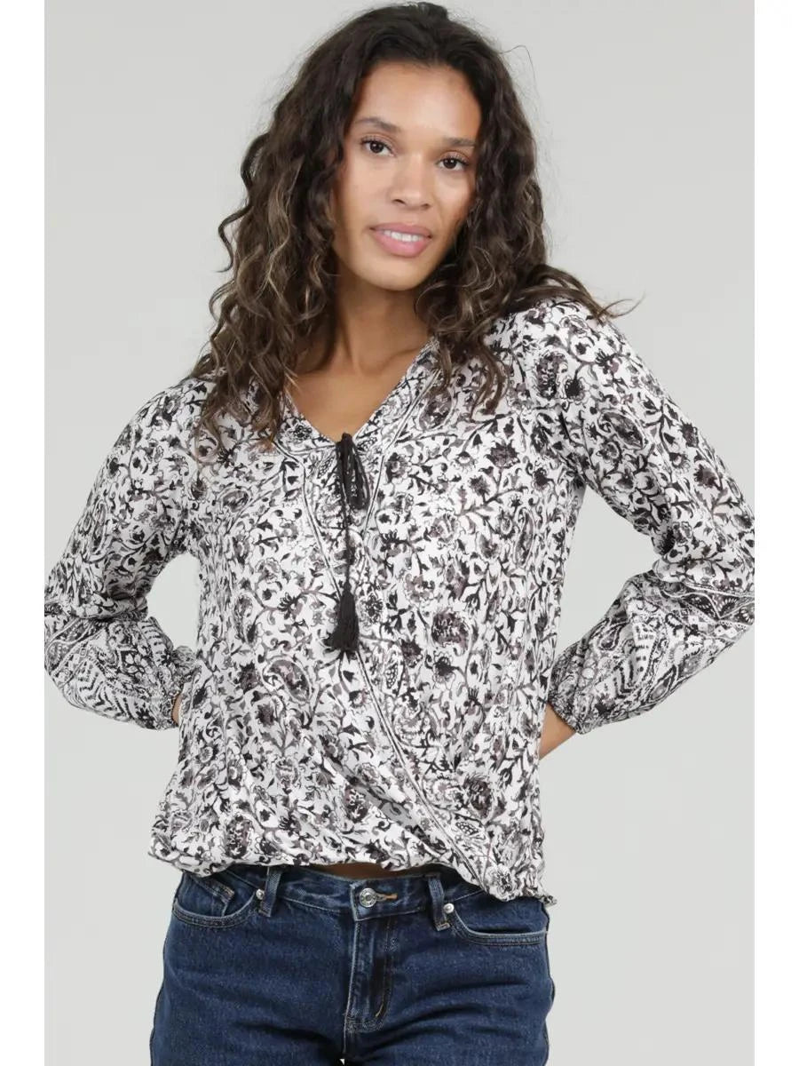 Surplus Front with Tie Printed Blouse Surplus Front with Tie Printed Blouse