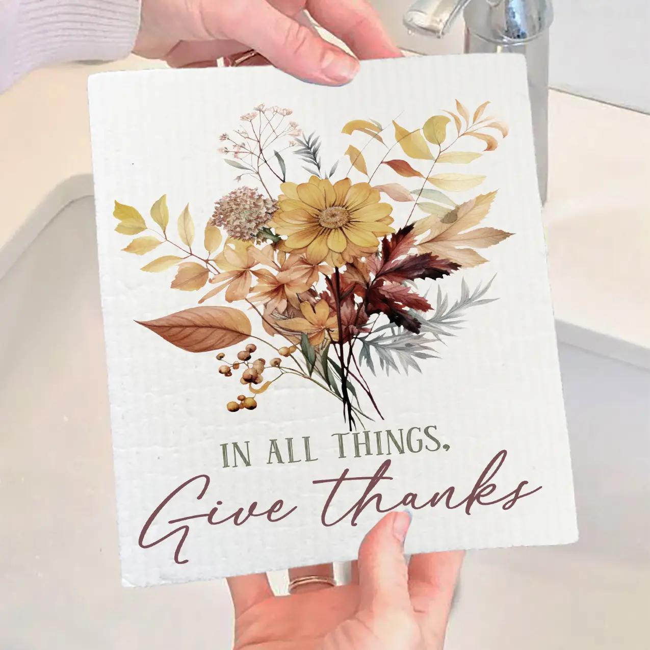 Swedish Sponge Dish Cloth | Autumn Fall Give Thanks