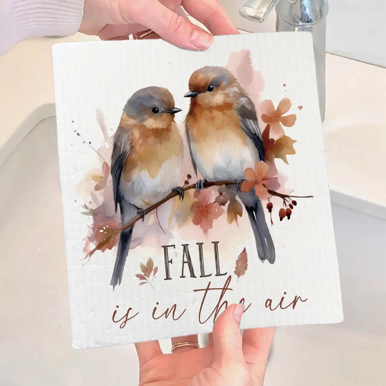 Swedish Sponge Dish Cloth | Autumn Fall Is in the Air Birds