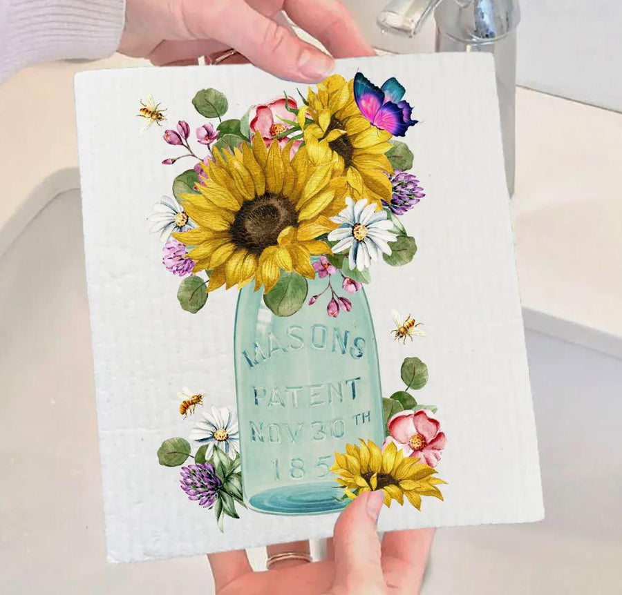 Swedish Sponge Dish Cloth | Country Mason Jar Sunflowers