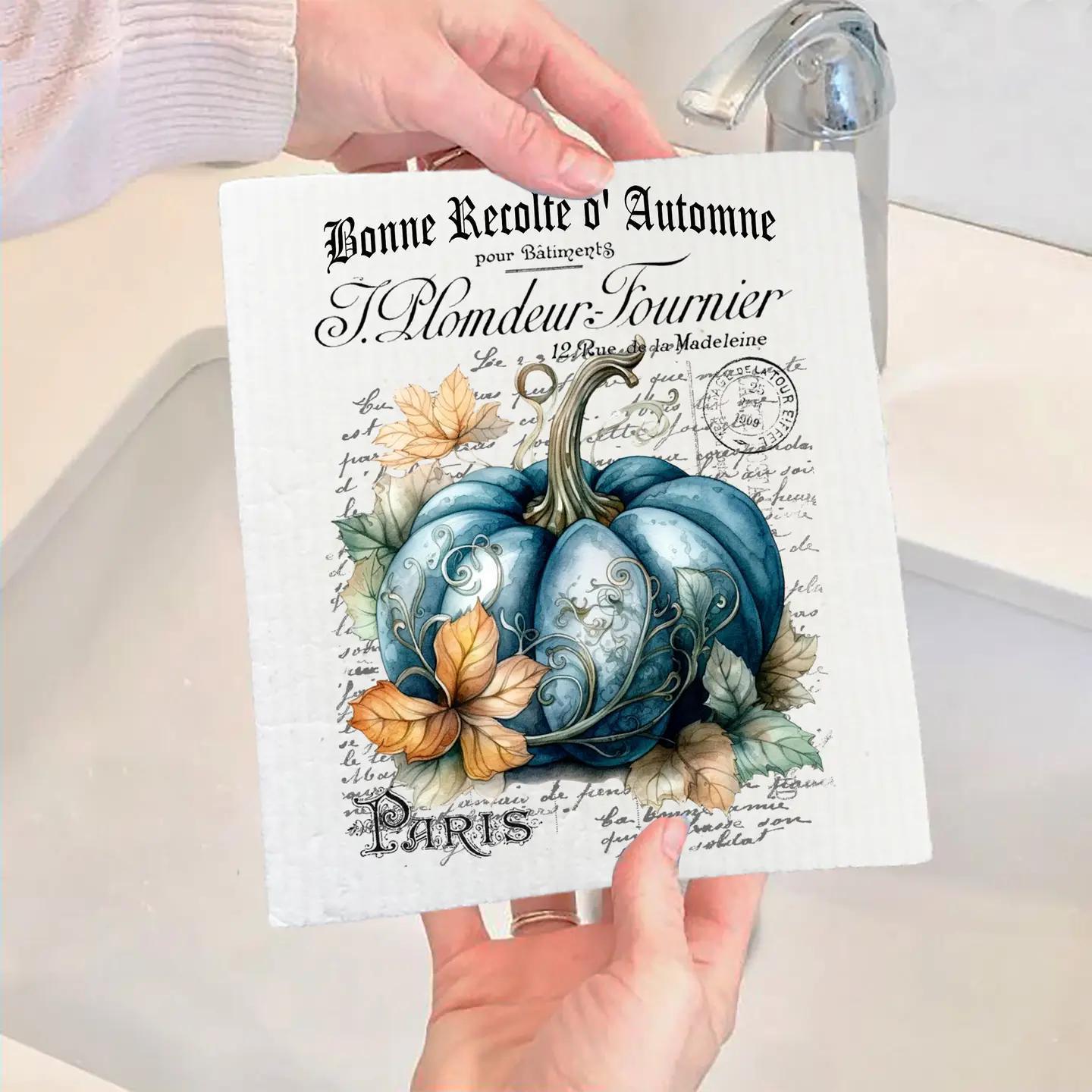 Swedish Sponge Dish Cloth | Fall Autumn French Blue Pumpkin