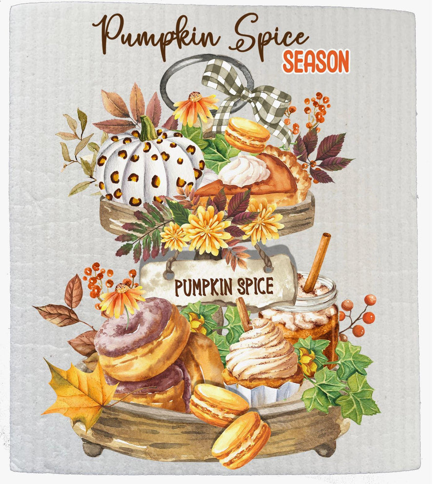 Swedish Sponge Dish Cloth | Fall Autumn Pumpkin Spice 2 Tier Kitchen