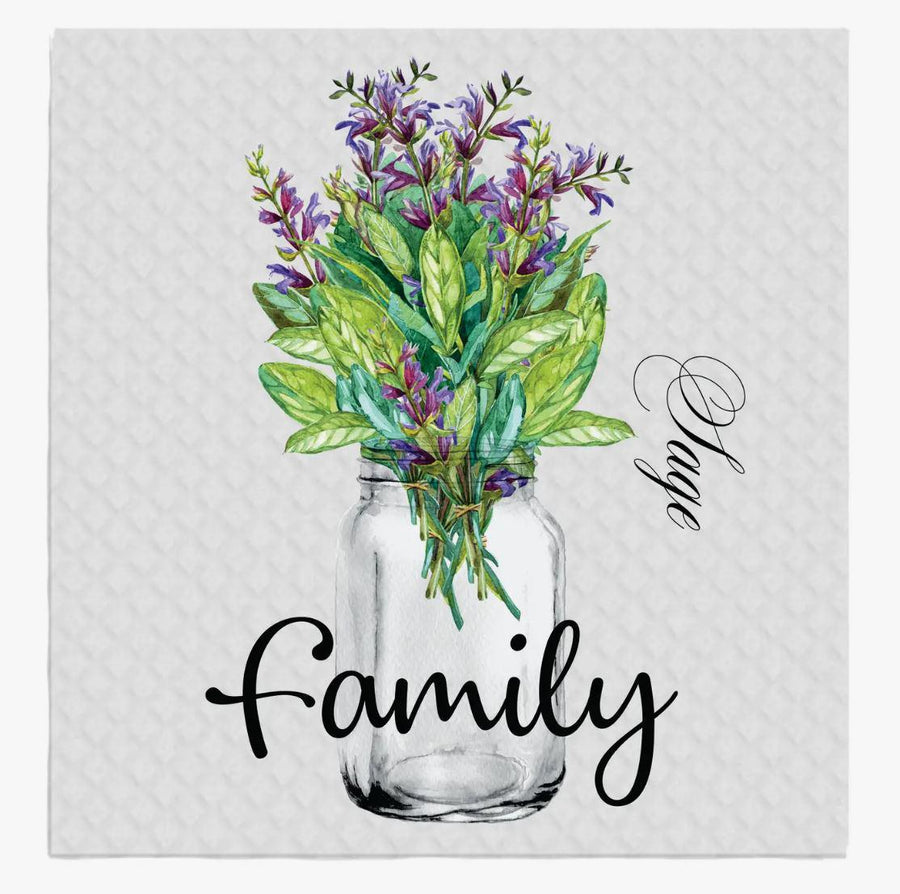 Swedish Sponge Dish Cloth | Family Sage Flowers Mason Jar,