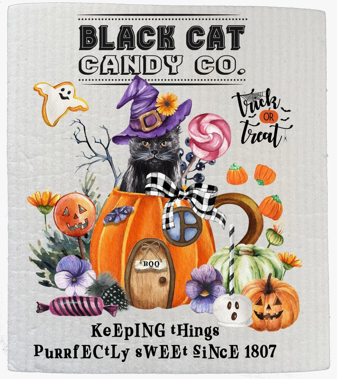 Swedish Sponge Dish Cloth | Halloween Black Cat Candy Co. Swedish Sponge Dish Cloth | Halloween Black Cat Candy Co.