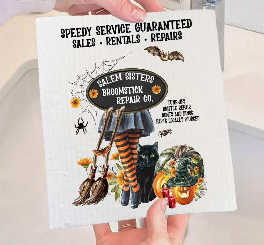 Swedish Sponge Dish Cloth | Halloween Salem Sisters Broomsticks
