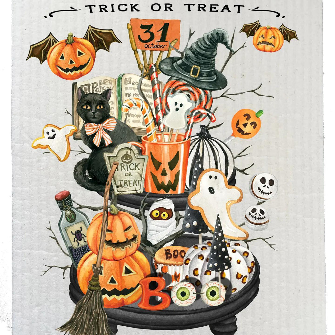 Swedish Sponge Dish Cloth | Halloween Trick or Treat 2 Tier Tray