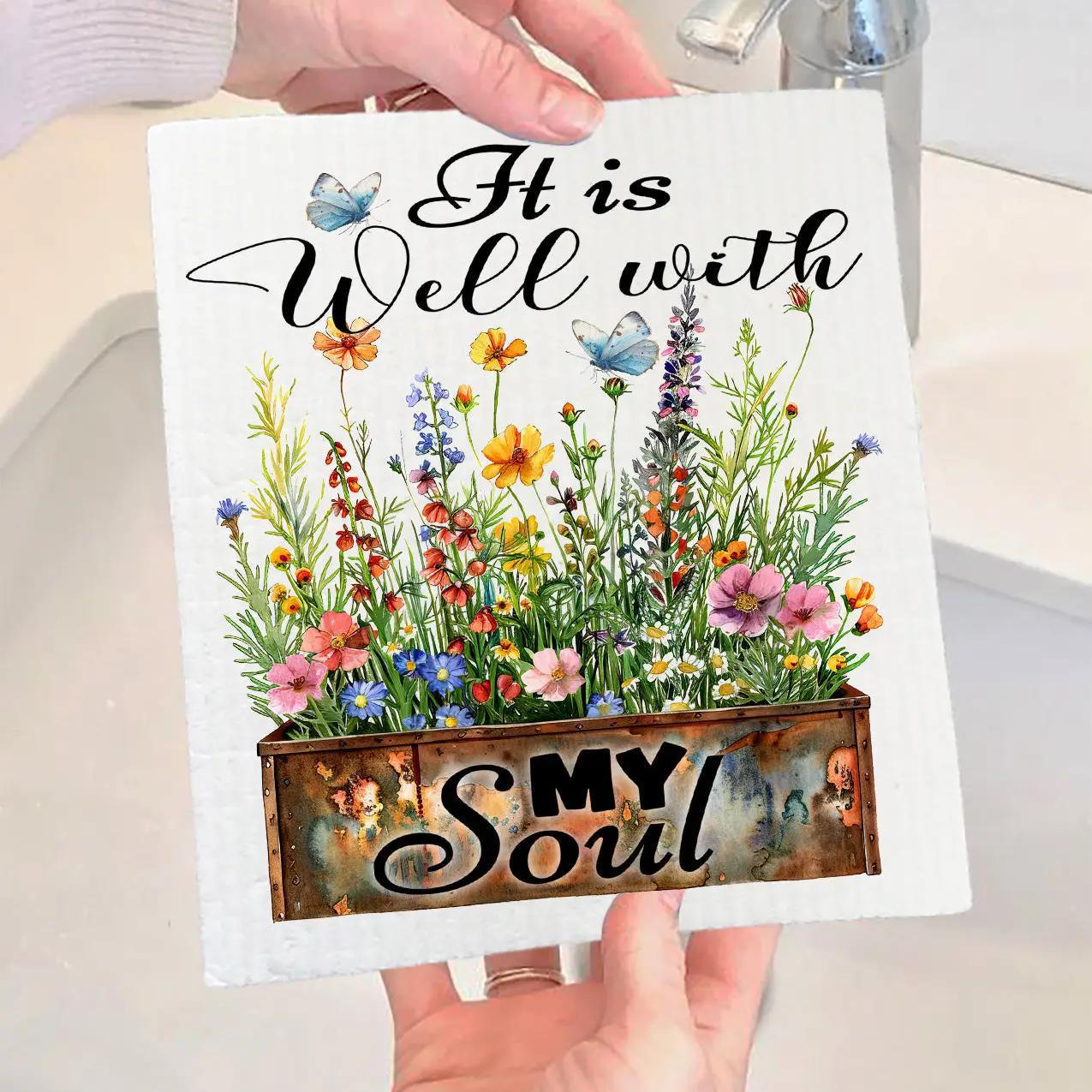 Swedish Sponge Dish Cloth | It Is Well with My Soul Flowers Swedish Sponge Dish Cloth | It Is Well with My Soul Flowers