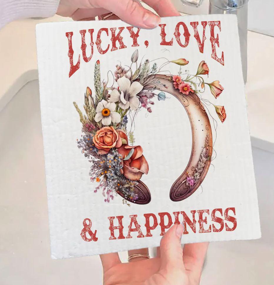 Swedish Sponge Dish Cloth | Lucky Love Happiness Horseshoe Western