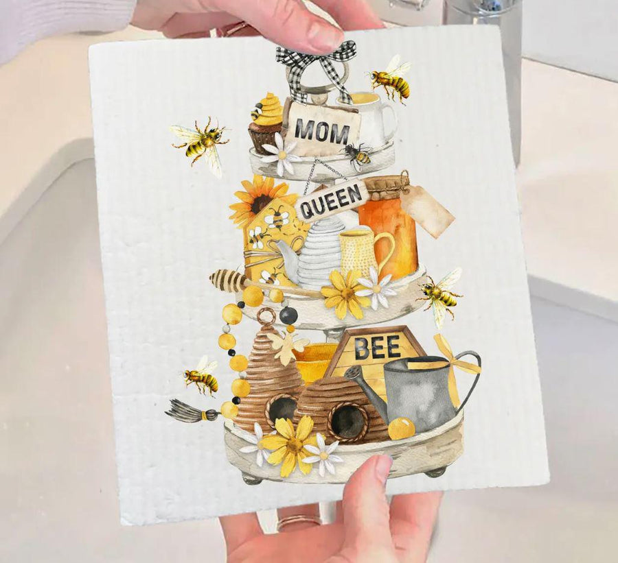 Swedish Sponge Dish Cloth | Mom Mother Queen Bee Honey Flowers