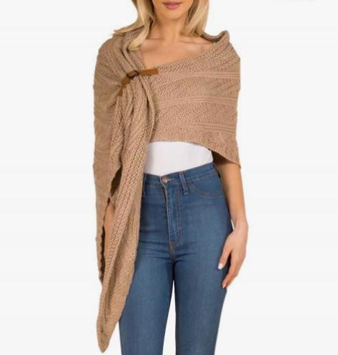 Cable Knit Triangle Wrap Tan