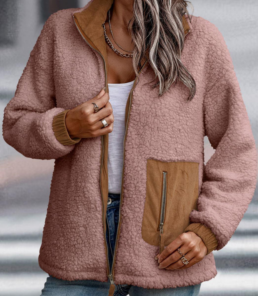 Teddy Sherpa Zip Up Jacket | Pink