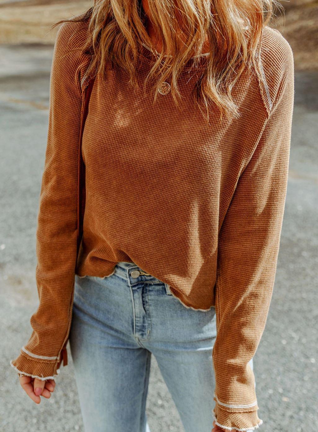 Textured Round Neck Long Sleeve Top