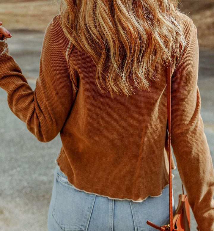 Textured Round Neck Long Sleeve Top