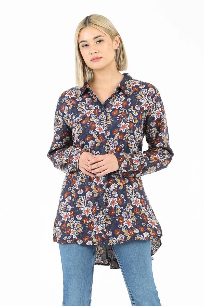 Tie Back Button Front Shirt with Floral