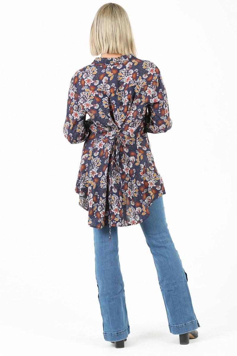 Tie Back Button Front Shirt with Floral