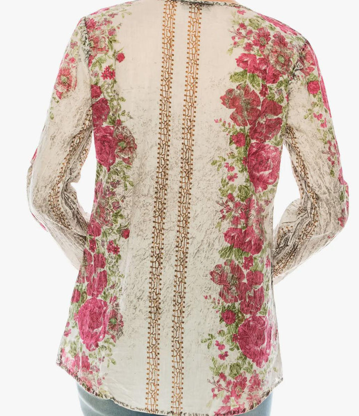 Vintage Boho Blouse with Embroidery and Drawstrings