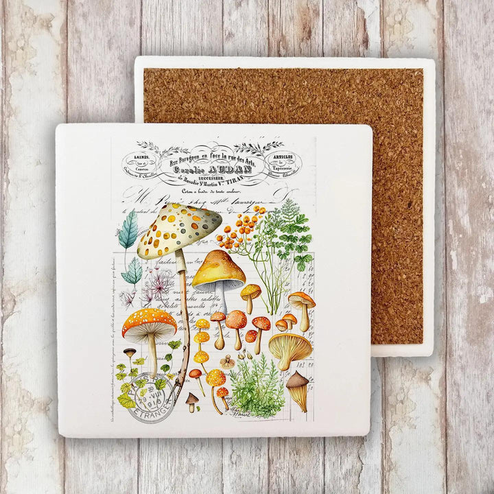 Decorative Stone Coaster Vintage Mushrooms
