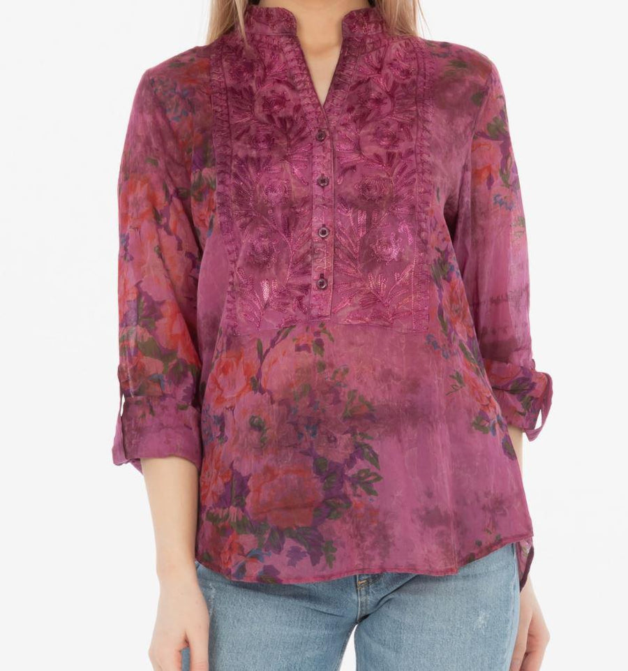 Vintage Orchid Tunic with Floral Embroidery