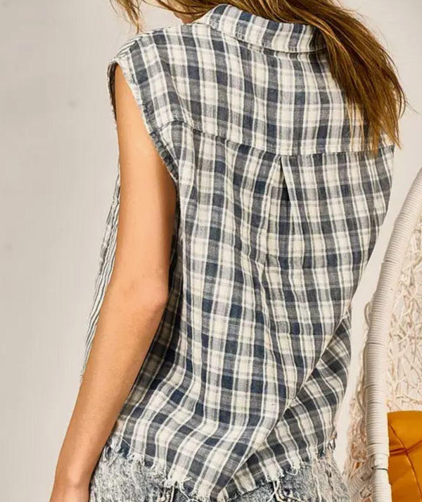 Vintage Plaid Sleeveless Shirt