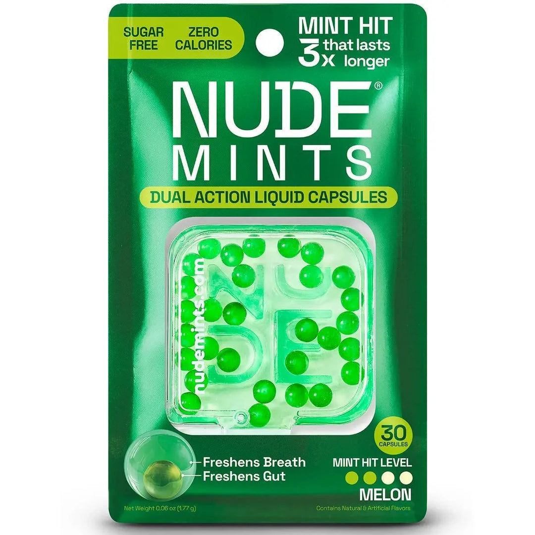 NUDE Mints, Dual Action Liquid Mint Capsules Watermelon Flavor NUDE Mints, Dual Action Liquid Mint Capsules