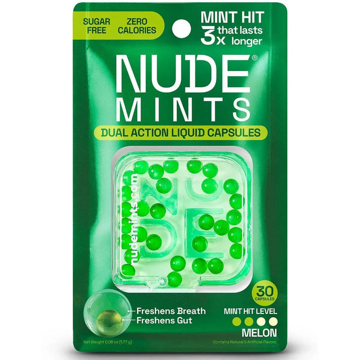 NUDE Mints, Dual Action Liquid Mint Capsules Watermelon Flavor NUDE Mints, Dual Action Liquid Mint Capsules
