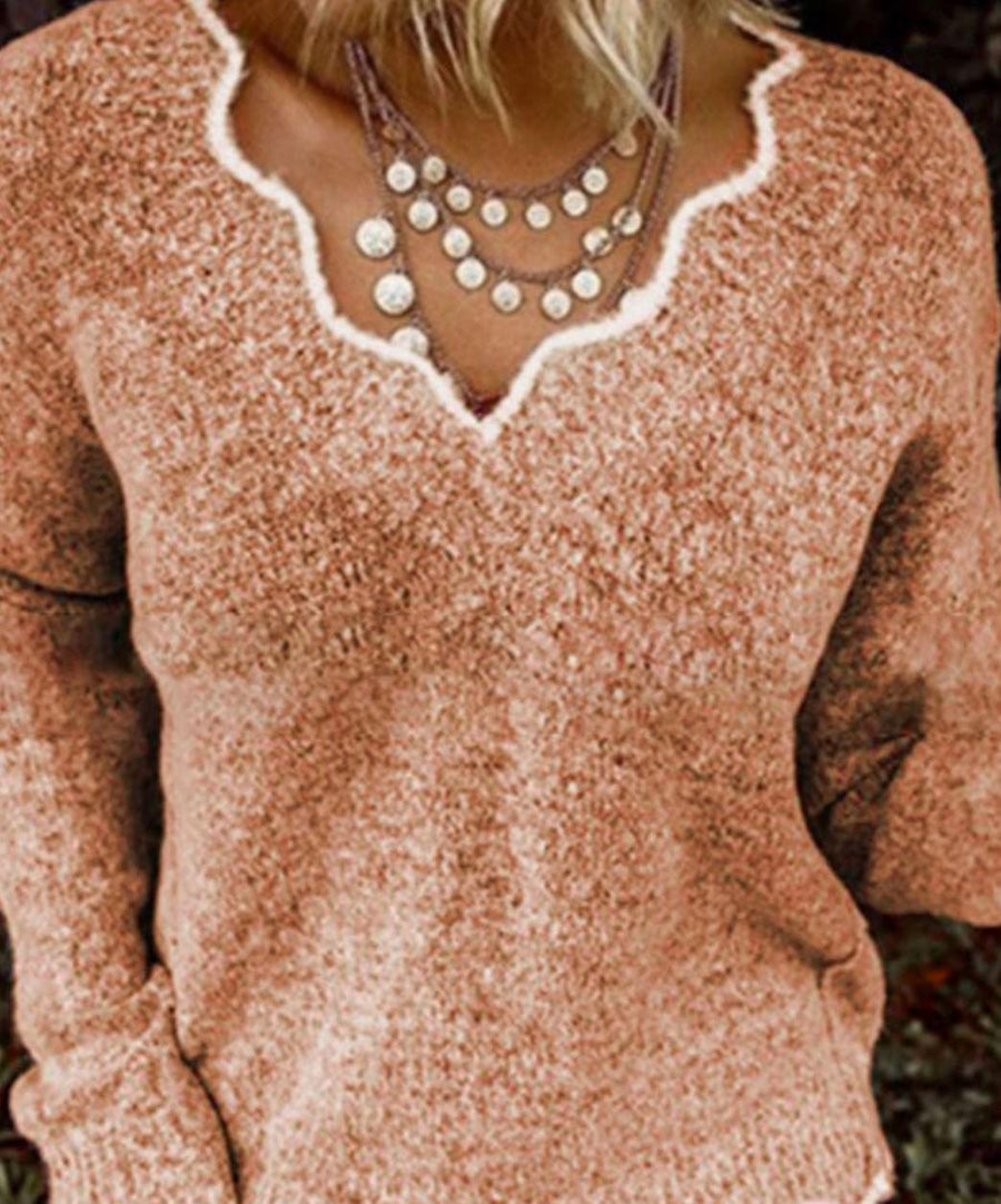 Wavy V Neck Pullover Sweater