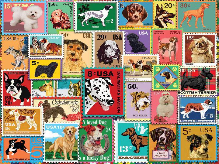 White Mountain Jigsaw Puzzle | Dog Stamps 1000 Piece White Mountain Jigsaw Puzzle | Dog Stamps 1000 Piece