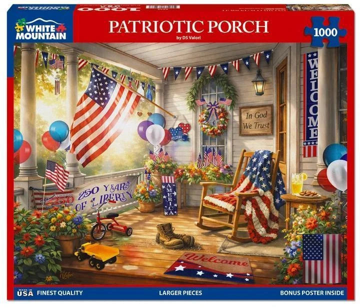 White Mountain Puzzle | Patriotic Porch (2232pz) - 1000 Piece Jigsaw Puzzle White Mountain Puzzle | Patriotic Porch (2232pz) - 1000 Piece Jigsaw Puzzle