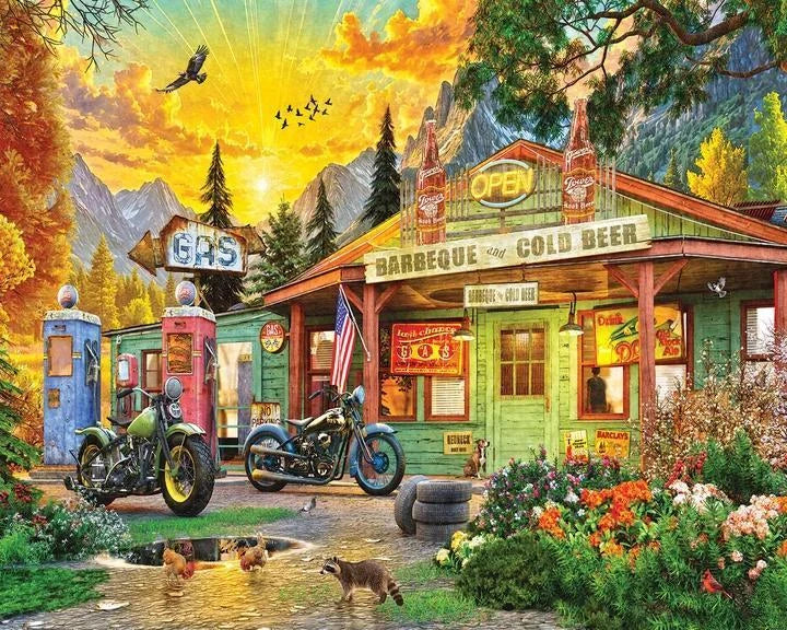 White Mountain Puzzle | Sunset Mountain Gas Station (2220pz) - 1000 Piece Jigsaw Puzzle White Mountain Puzzle | Sunset Mountain Gas Station (2220pz) - 1000 Piece Jigsaw Puzzle