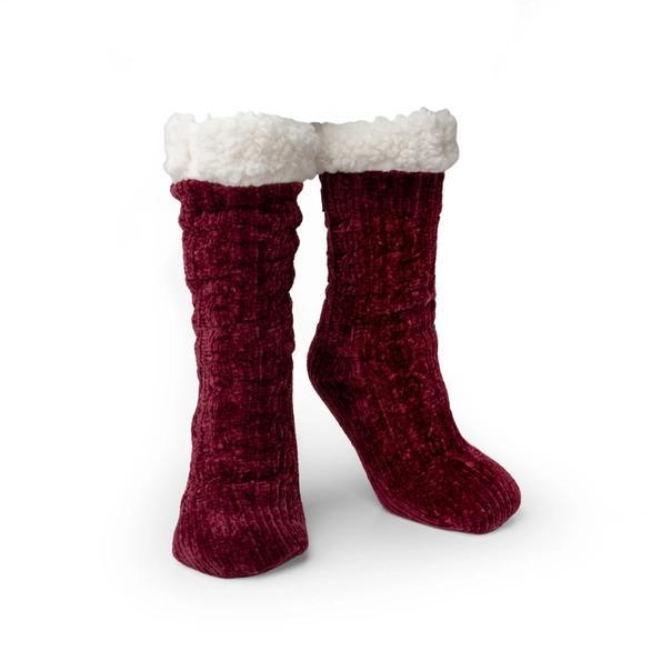 Beyond Soft Chenille Slipper Socks Wine