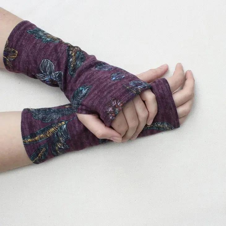 Heather Jersey Fingerless Gloves Wine Floral Heather Jersey Fingerless Gloves