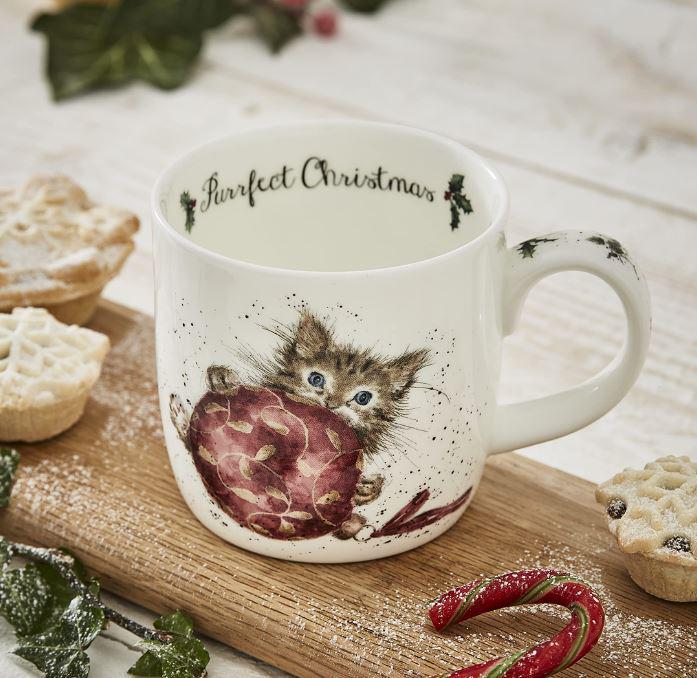 Wrendale Bone China Mug | Christmas Purrfect Kitten Mug without coaster