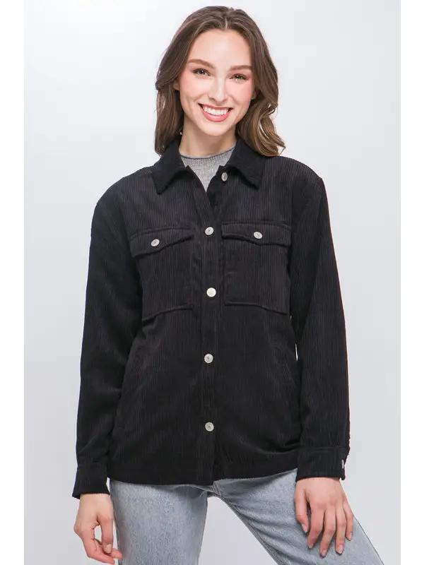 Women's Corduroy Button Down Jacket | Black