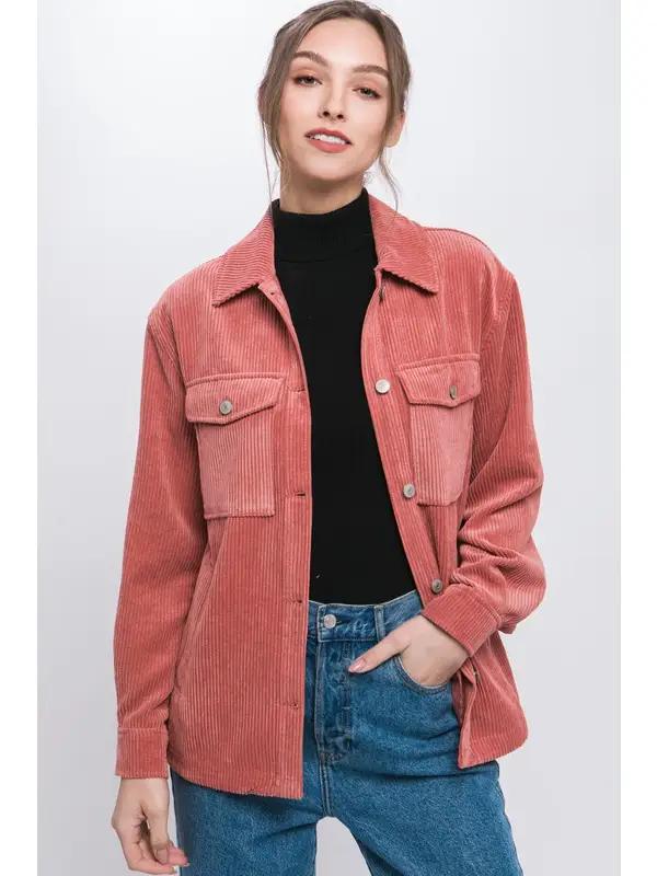 Women's Corduroy Button Down Jacket | Clay