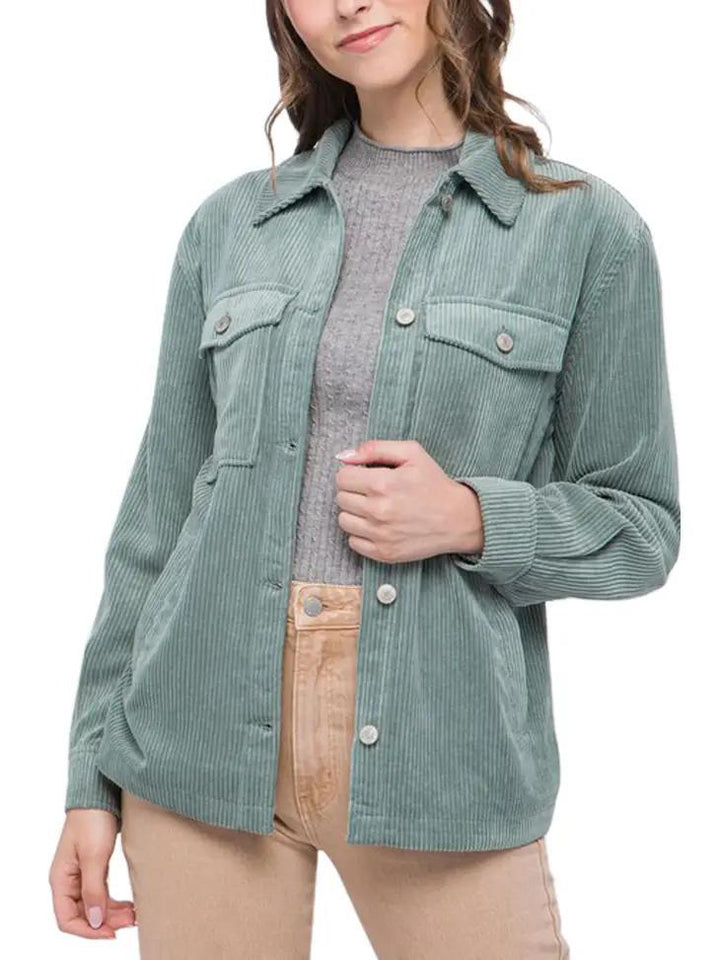 Women's Corduroy Button Down Jacket | Mint Stone