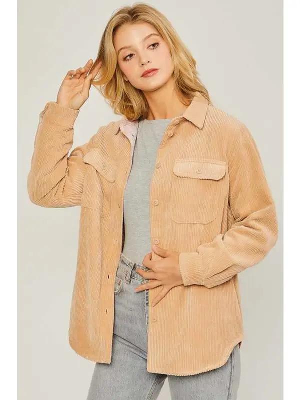 Women's Corduroy Reversible Button Down Jacket | Camel