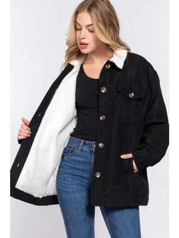 Women's Faux Fur Lined Corduroy Jacket | Black