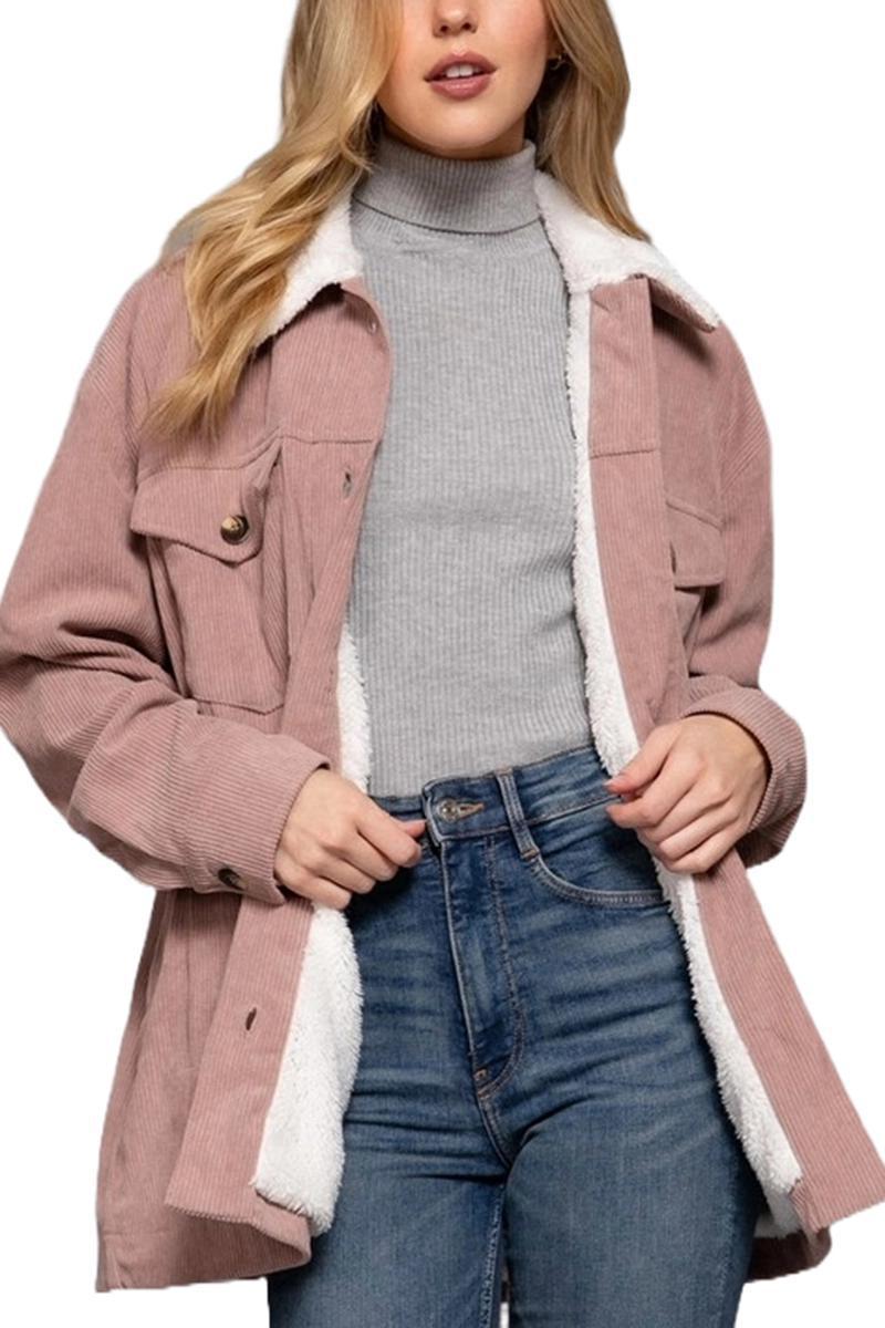 Women's Faux Fur Lined Corduroy Jacket | Blush