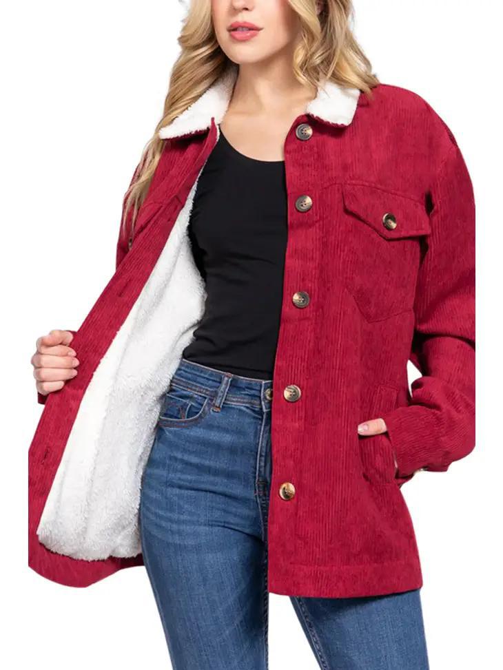 Women's Faux Fur Lined Corduroy Jacket | Burgundy