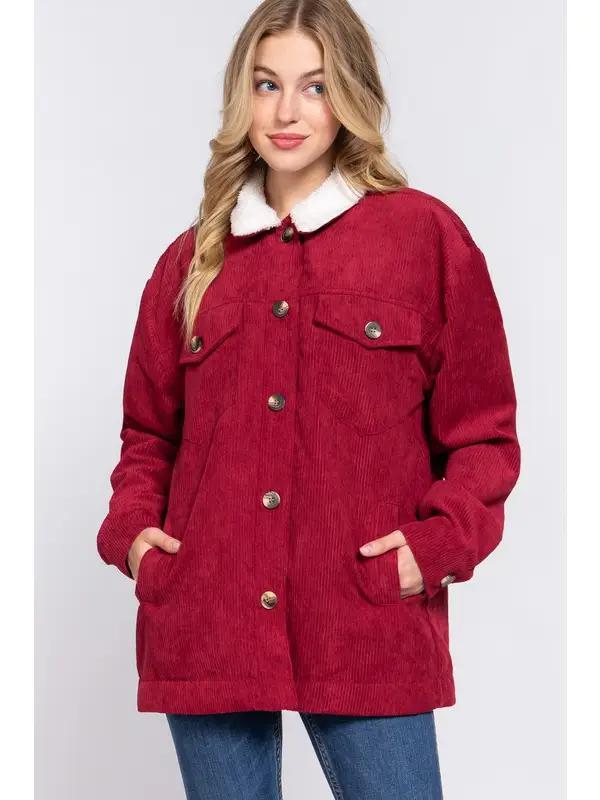 Women's Faux Fur Lined Corduroy Jacket | Burgundy