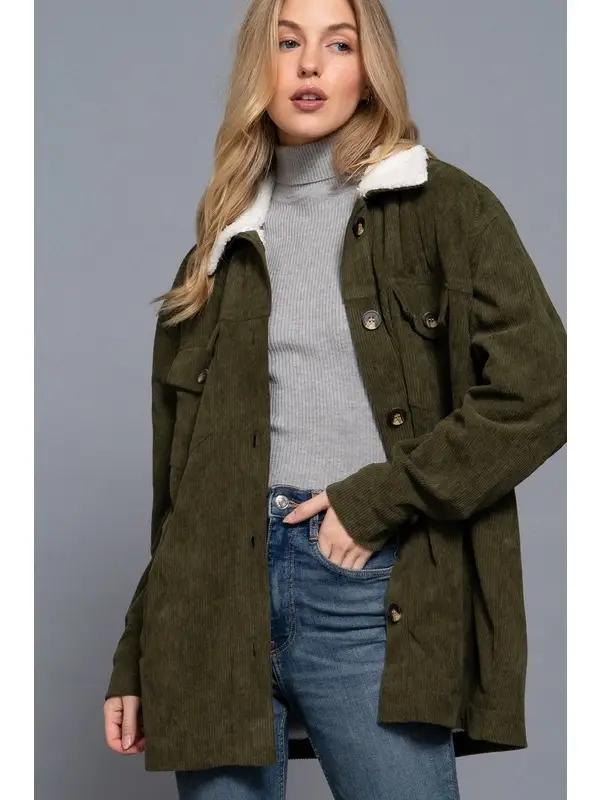 Women's Faux Fur Lined Corduroy Jacket | Olive