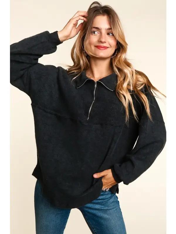 Women's Half Zip Up Pullover | Black