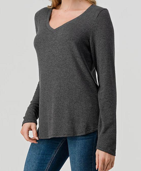 Women's Long Sleeve Banded V-Neck Top