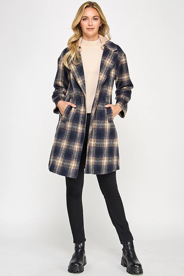 Women's Oversized Removable Hooded Wooly Plaid Coat Women's Oversized Removable Hooded Wooly Plaid Coat