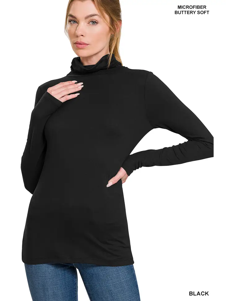 Women's Premium Microfiber Mock Neck Top | Black