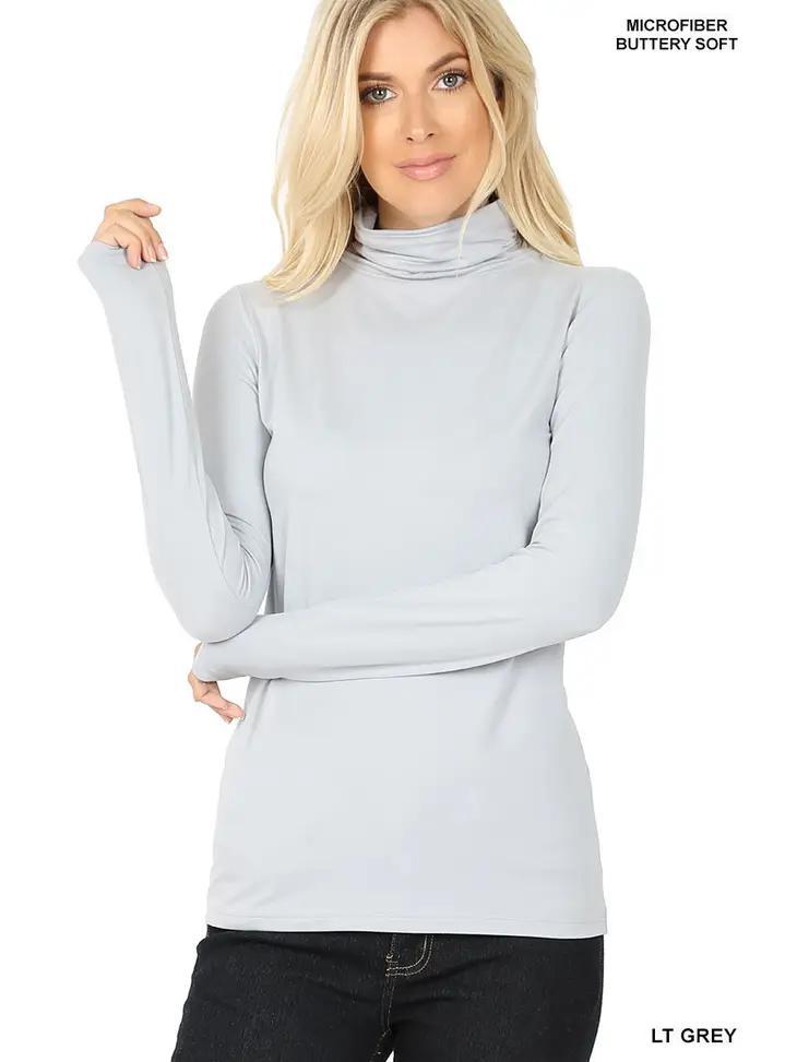 Women's Premium Microfiber Mock Neck Top | Light Grey