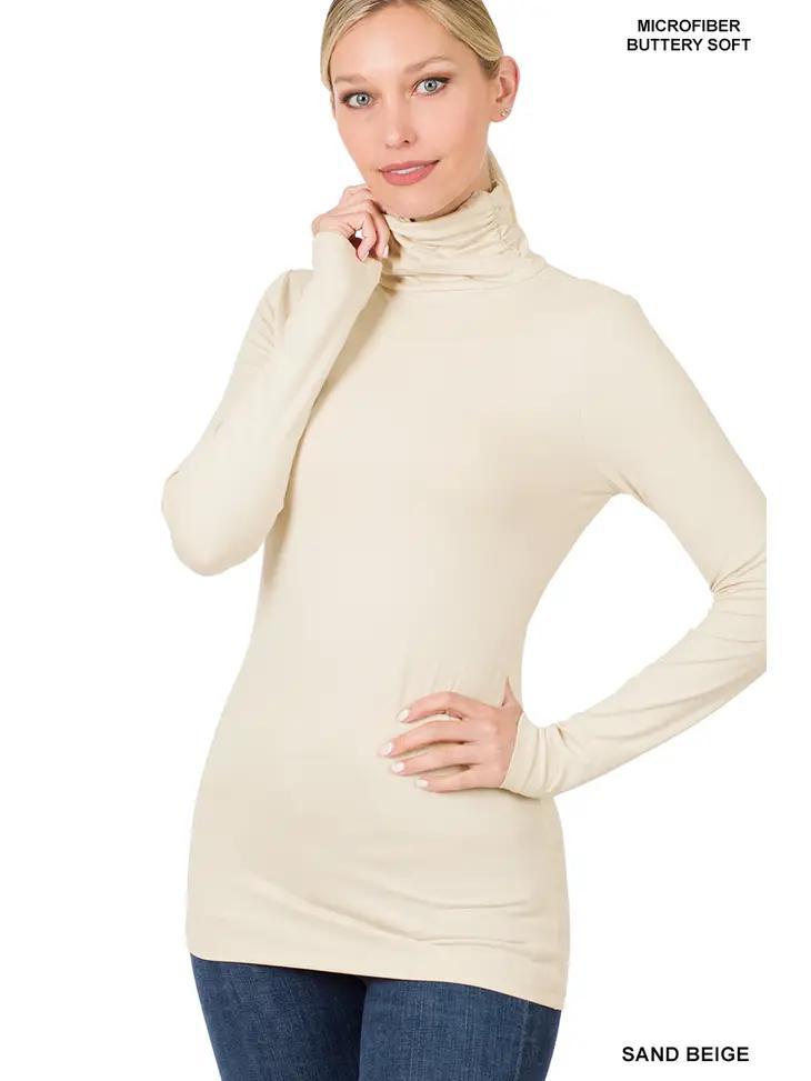 Women's Premium Microfiber Mock Neck Top | Sand Beige