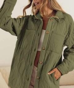 Women's Quilted Wrinkle Gauze Raglan Sleeve Jacket | Olive