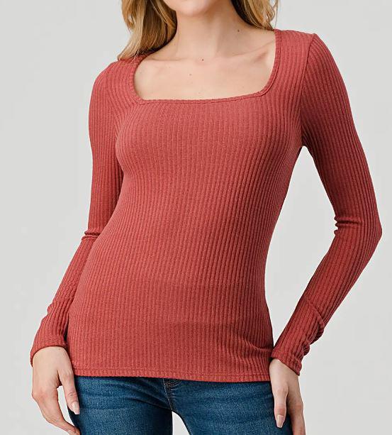 Women's Square Neck Ribbed Top